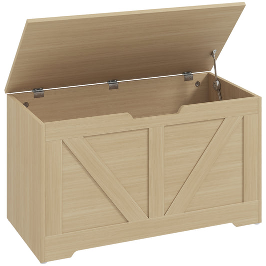 HOMCOM 100L Home Storage Box, with Safety Hinges - Natural Wood Finish--ChewyGames-ChewyGames