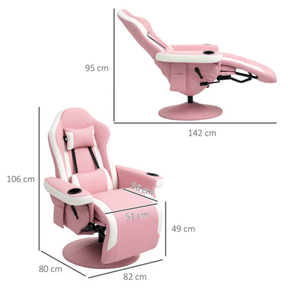 HOMCOM Manual Recliner Armchair PU Leather Lounge Chair w Adjustable Leg Rest, 135° Reclining Function, 360° Swivel, Pink--ChewyGames-ChewyGames