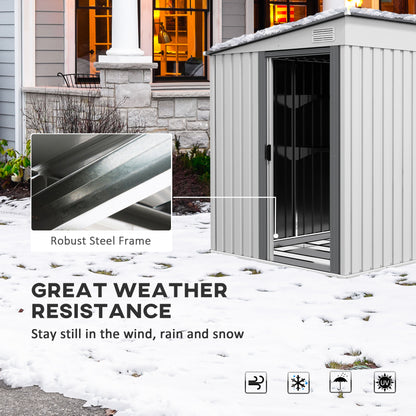 Outsunny 7 x 5ft Galvanised Metal Shed, with Sliding Door, two hooks and adjustable shelves - White