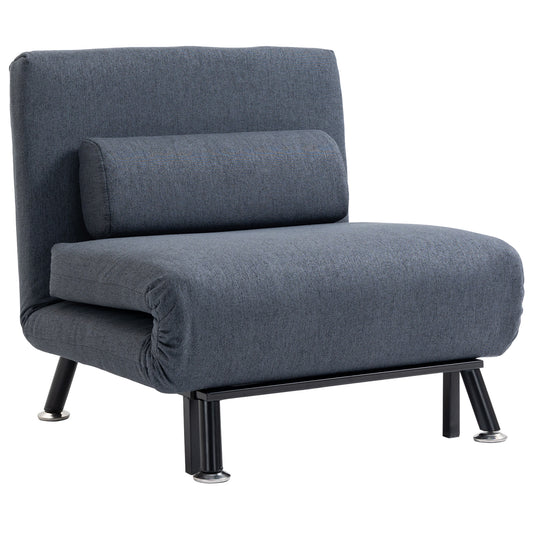 HOMCOM Single Sofa Chair Bed, Linen Fabric 3-in-1 Convertible Sleeper Chair with 5-Position Adjustable Backrest, 75cm Wide Seat, Pillow for Living Room, Bedroom, Black
