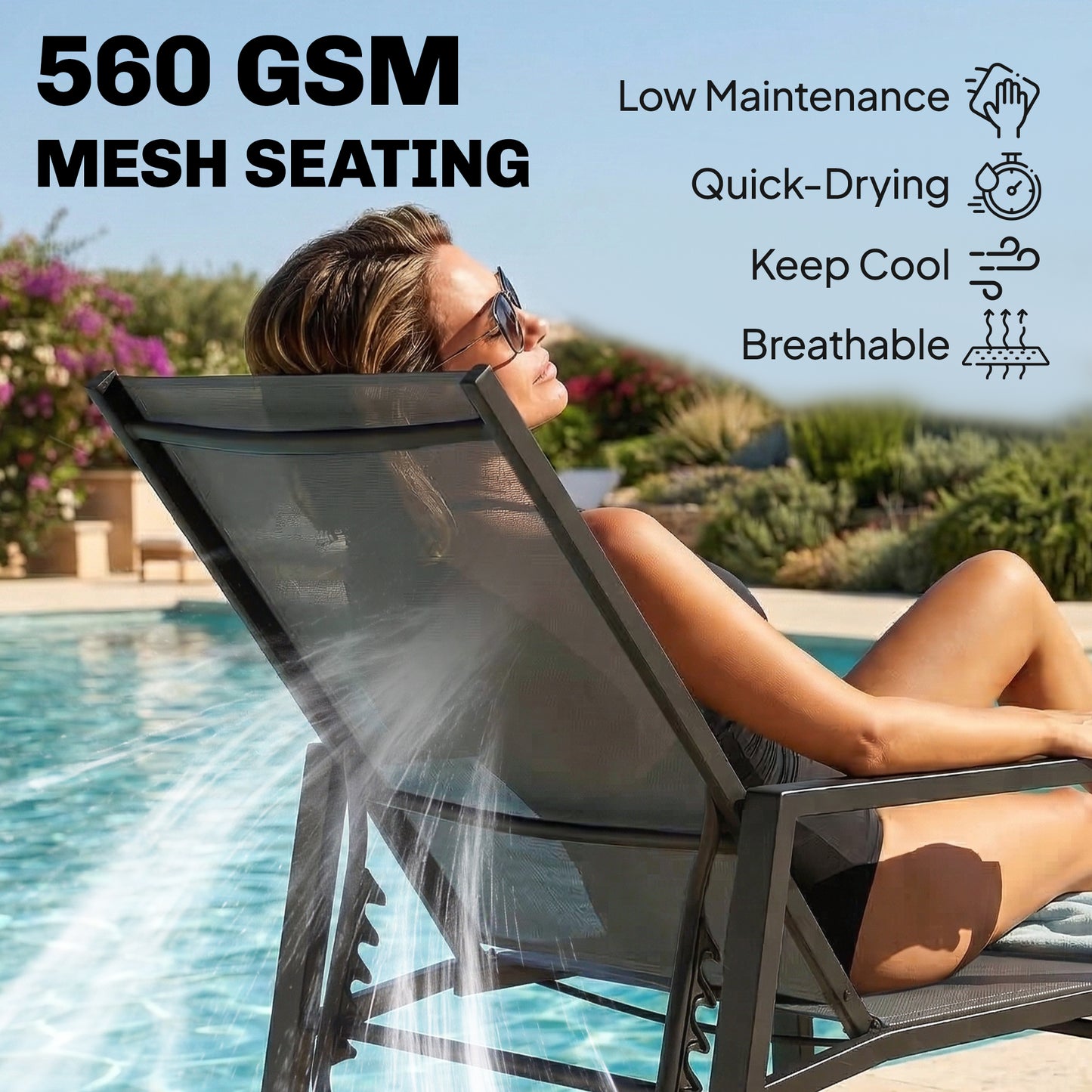 Outsunny Sun Loungers Set of 2 Retractable Footrest 5-Position Adjustable Steel Frame for Beach, Porch, Patio, Camping, Dark Grey--ChewyGames-ChewyGames