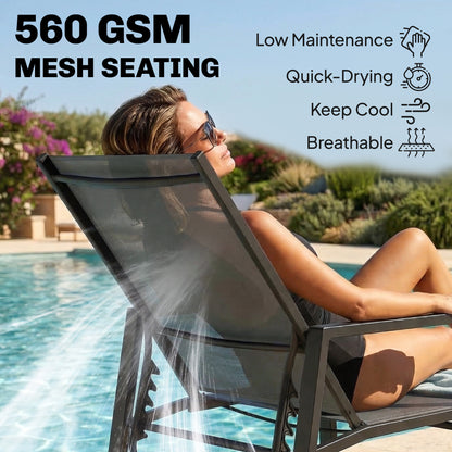 Outsunny Sun Loungers Set of 2 Retractable Footrest 5-Position Adjustable Steel Frame for Beach, Porch, Patio, Camping, Dark Grey--ChewyGames-ChewyGames