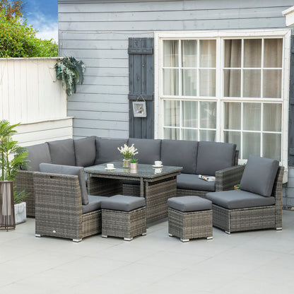 Outsunny Seven-Piece Rattan Garden Sofa Set, with Expanding Table - Grey--ChewyGames-ChewyGames