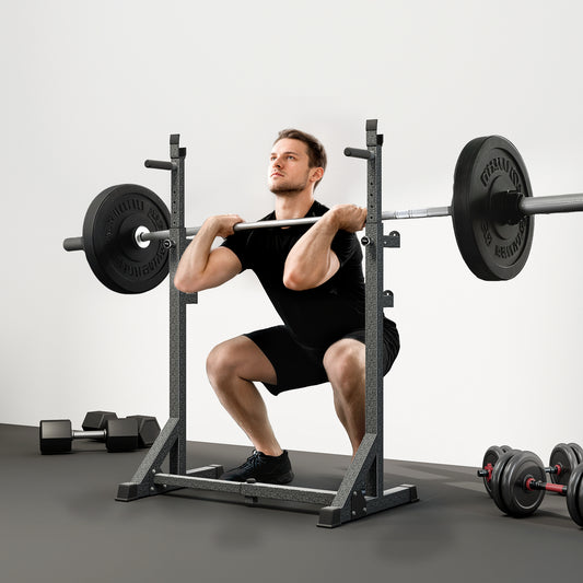 SPORTNOW Heavy Duty Barbell Squat Rack, Adjustable and Multifunctional Weight Power Stand, for Home, Gym - Black