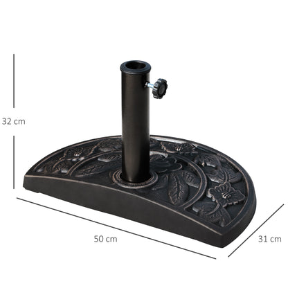 Outsunny 9kg Resin Parasol Base, Half Round Umbrella Stand with Floral Design for Garden, Outdoor, Suitable Umbrella Rod: Φ3.8cm, Φ4.8cm, Bronze Tone