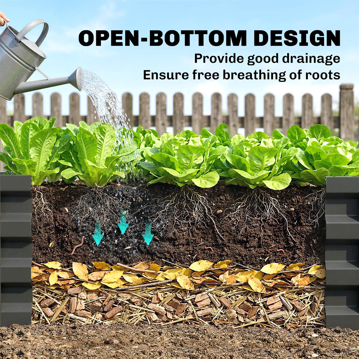 Outsunny Set of Two 110 x 50cm Steel Planter Boxes -  Dark Grey