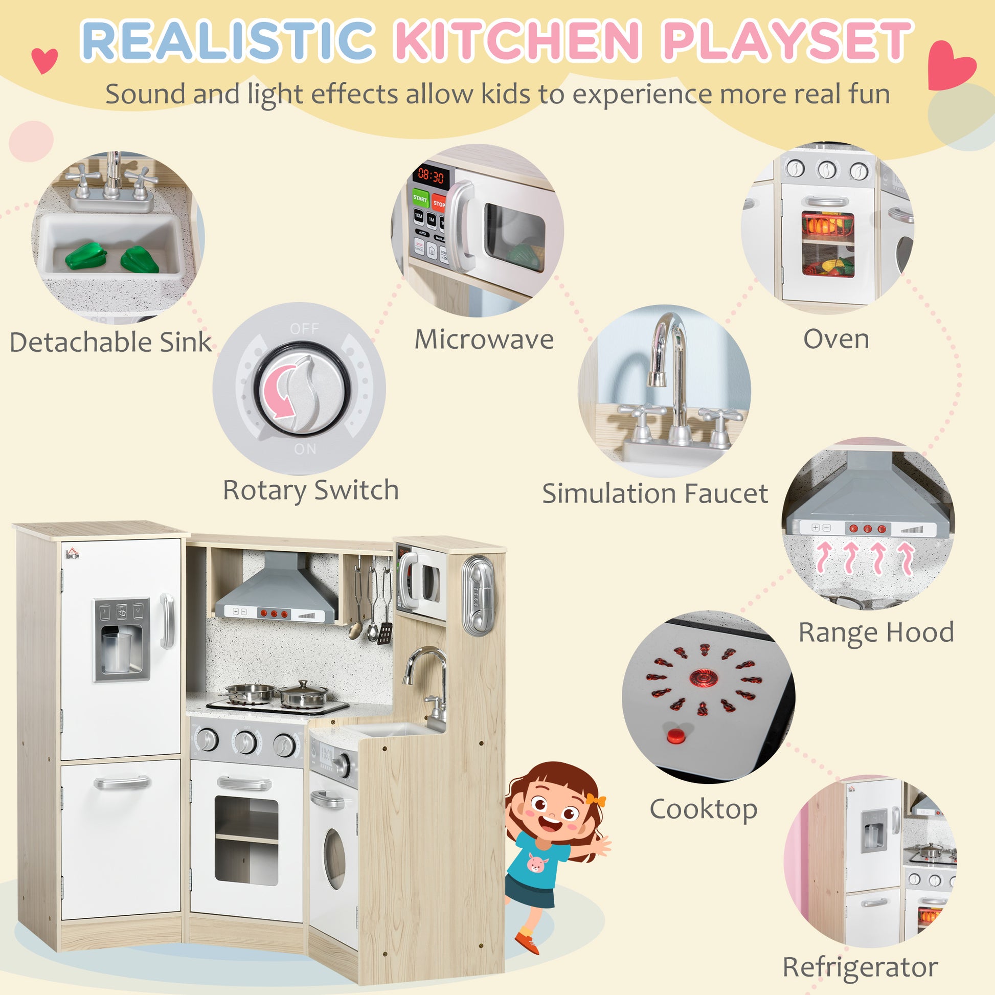 HOMCOM Kids Kitchen Playset, with Accessories, Storage Space--ChewyGames-ChewyGames