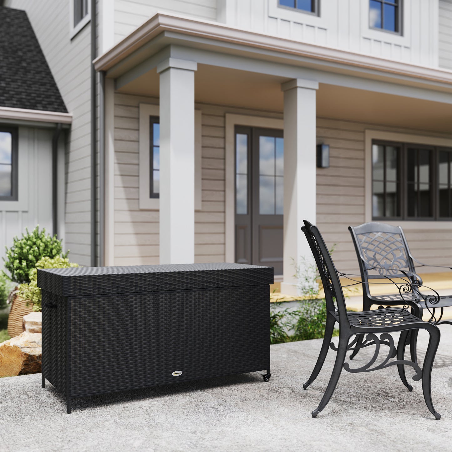 Outsunny 627 L Rattan Storage Box - Black