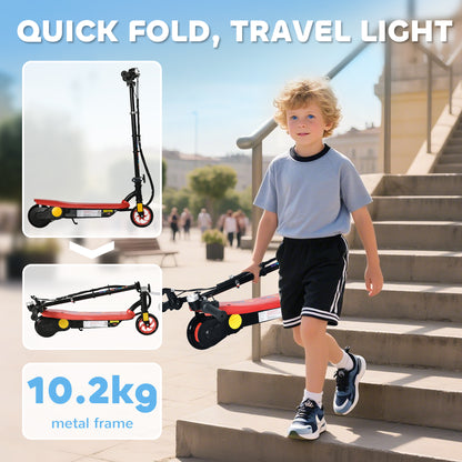 HOMCOM Foldable Electric Scooter, with LED Lights, for Ages 7-14 Years, Red