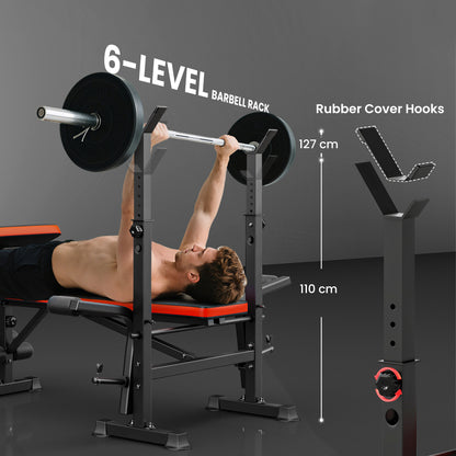 HOMCOM Adjustable Weight Bench with Leg Extension, Barbell Rack, Preacher Curl Pad, Butterfly, Multi-Function Home Gym Bench for Strength Training, Red