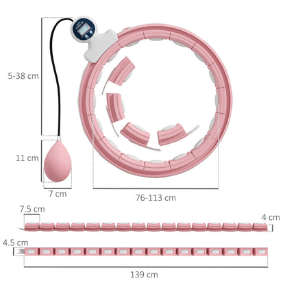 SPORTNOW Smart Weighted Hula Hoop, Massage Hula Ring w/ 16 Detachable Knots, 360° Auto-Rotating Ball, Digital Counter, Pink