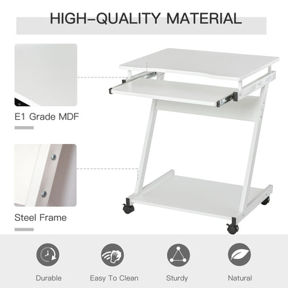 HOMCOM Movable Computer Desk with 4 Moving Wheels and Keyboard Tray White