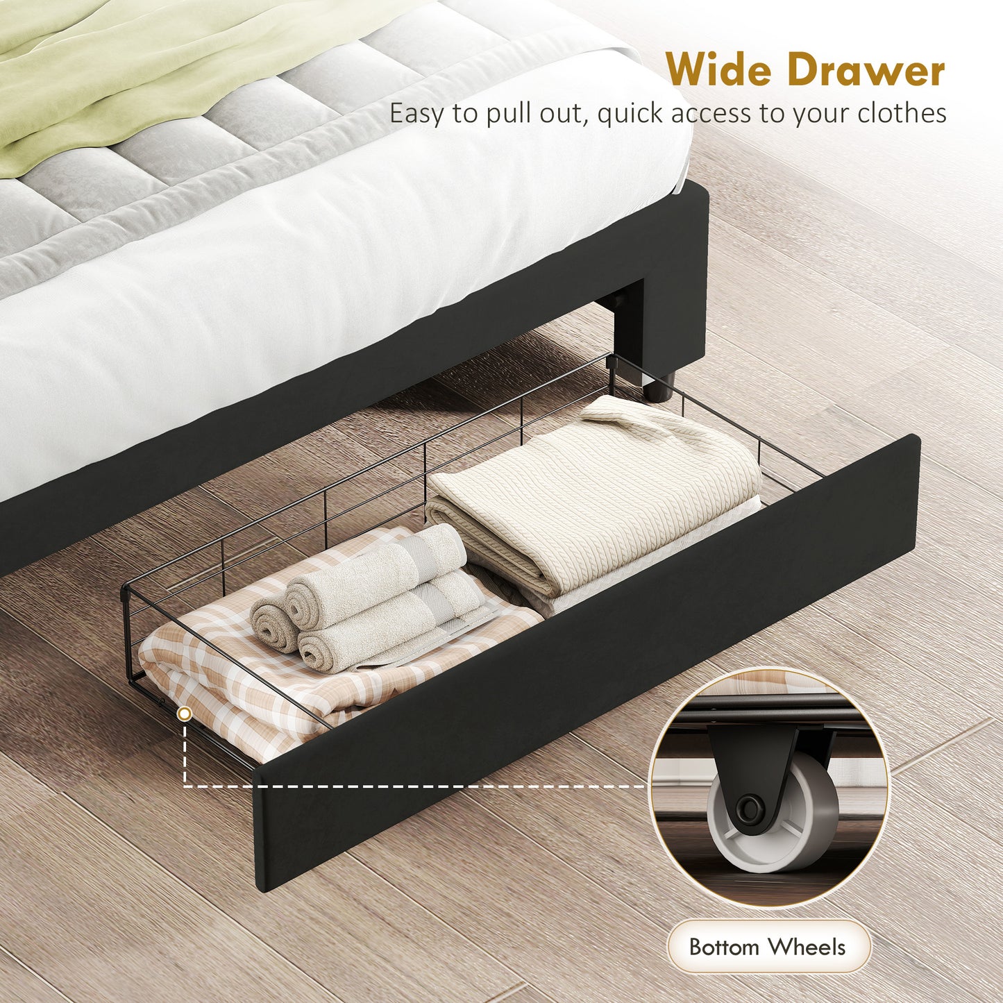 HOMCOM Double Ottoman Bed Frame, with Front Drawer - Black-Beds & Bed Frames-ChewyGames-ChewyGames
