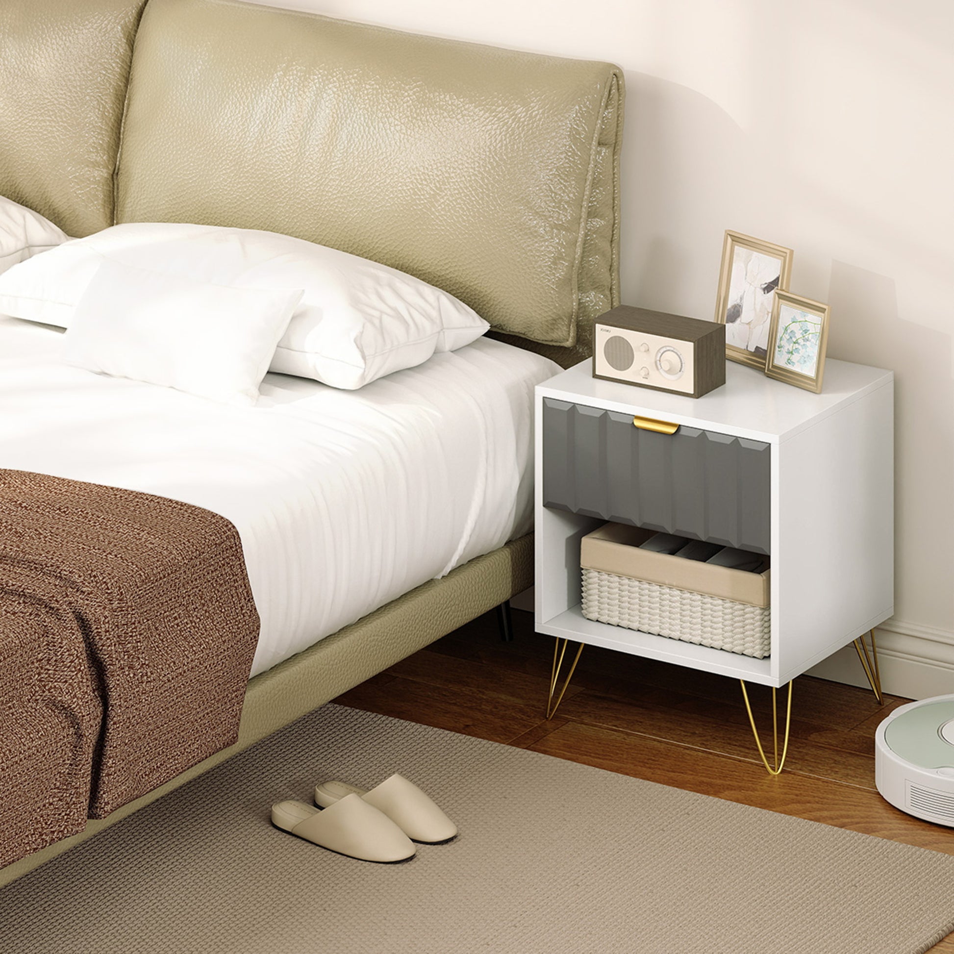 HOMCOM Bedside Table Modern Bedside Cabinet with Drawer and Open Compartment, 45 x 40 x 55, White--ChewyGames-ChewyGames