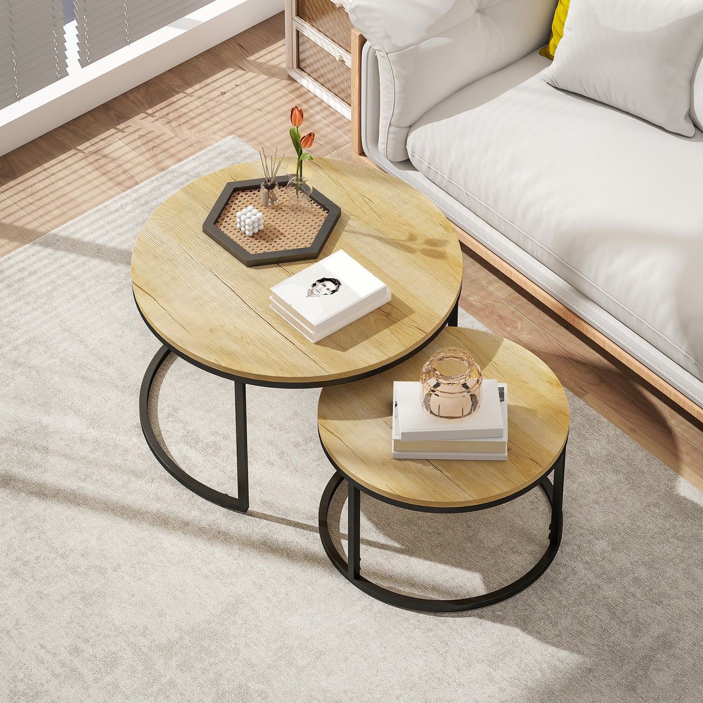 HOMCOM Set of Two Wood-Effect Stacking Tables - Natural
