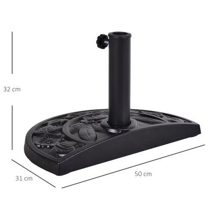 Outsunny 9kg Resin Parasol Base, Half Round Umbrella Stand with Floral Design for Garden, Outdoor, Suitable Umbrella Rod: Φ3.8cm, Φ4.8cm, Black