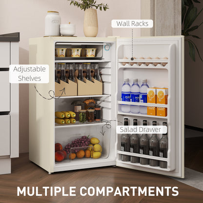 HOMCOM Under Counter Fridge, 91L Small Fridge with Chiller Box, Removable Shelf, Reversible Door, Adjustable Legs, Mini Refrigerator, Beige