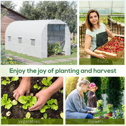 Outsunny 4.5 x 2 x 2 m Polytunnel Greenhouse, Walk-in Green House for Garden with Mesh Windows, Galvanised Steel Frame, White