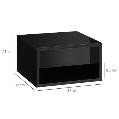 HOMCOM Floating Bedside Tables Set of 2, Wall Mounted Nightstand, High Gloss Black