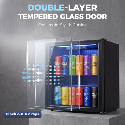 HOMCOM 50L Drinks Fridge, 48 Can Under Counter Freestanding Beer Fridge with LED Light