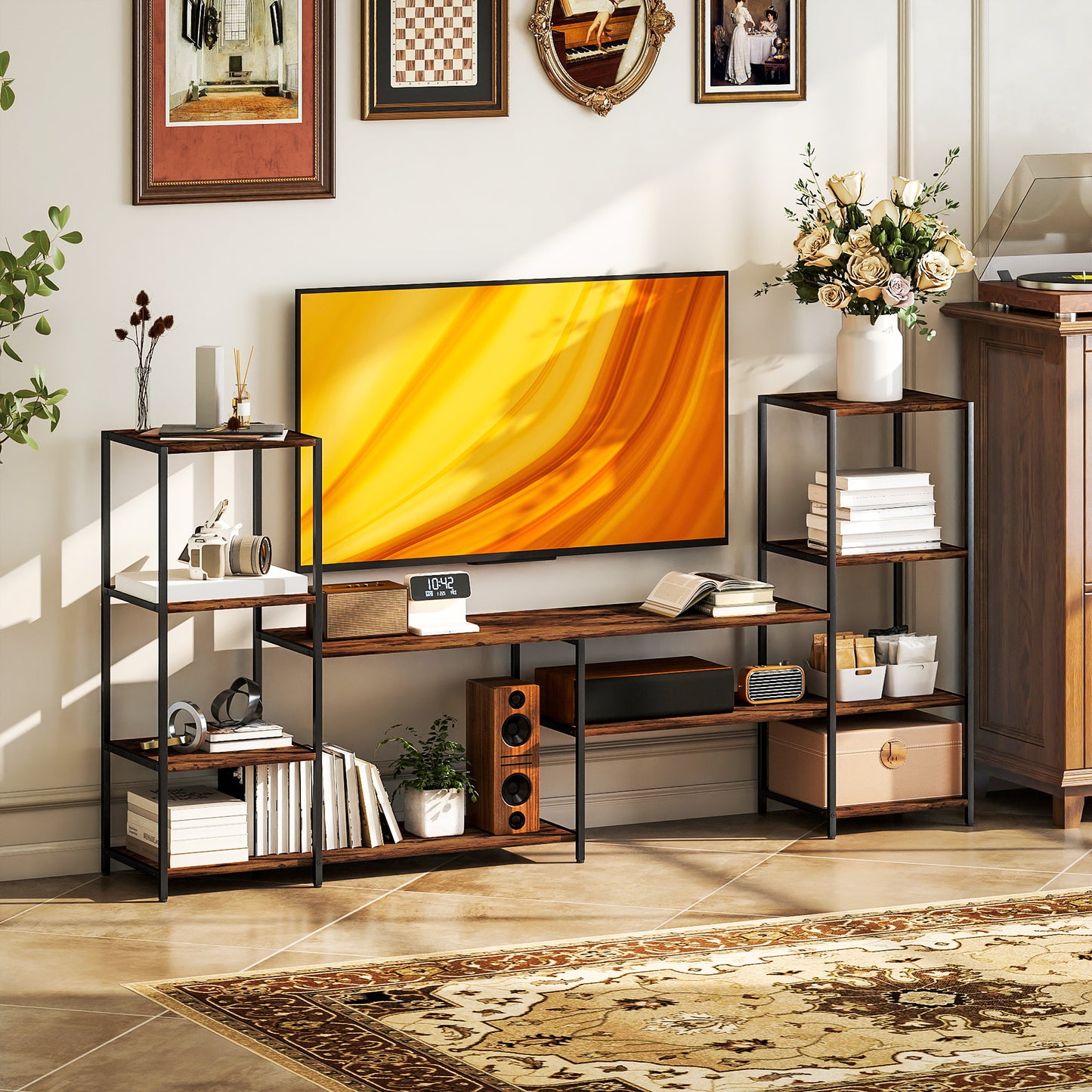HOMCOM TV Unit for TVs up to 55 Inches, Industrial TV Stand with Storage Shelves, Entertainment Centre for Living Room, Bedroom