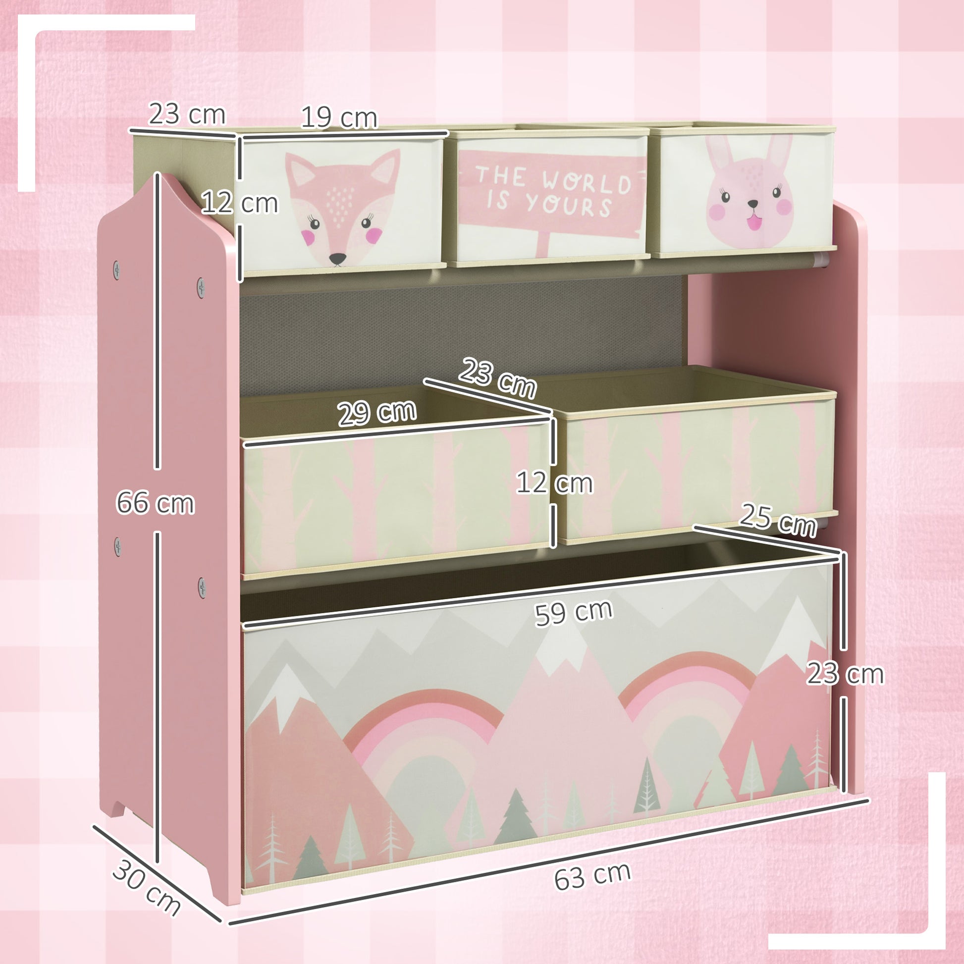 ZONEKIZ Kids Storage Unit, Toy Storage Organiser, with Six Fabric Bins, for Bedrooms, Playrooms, Nurseries - Pink--ChewyGames-ChewyGames