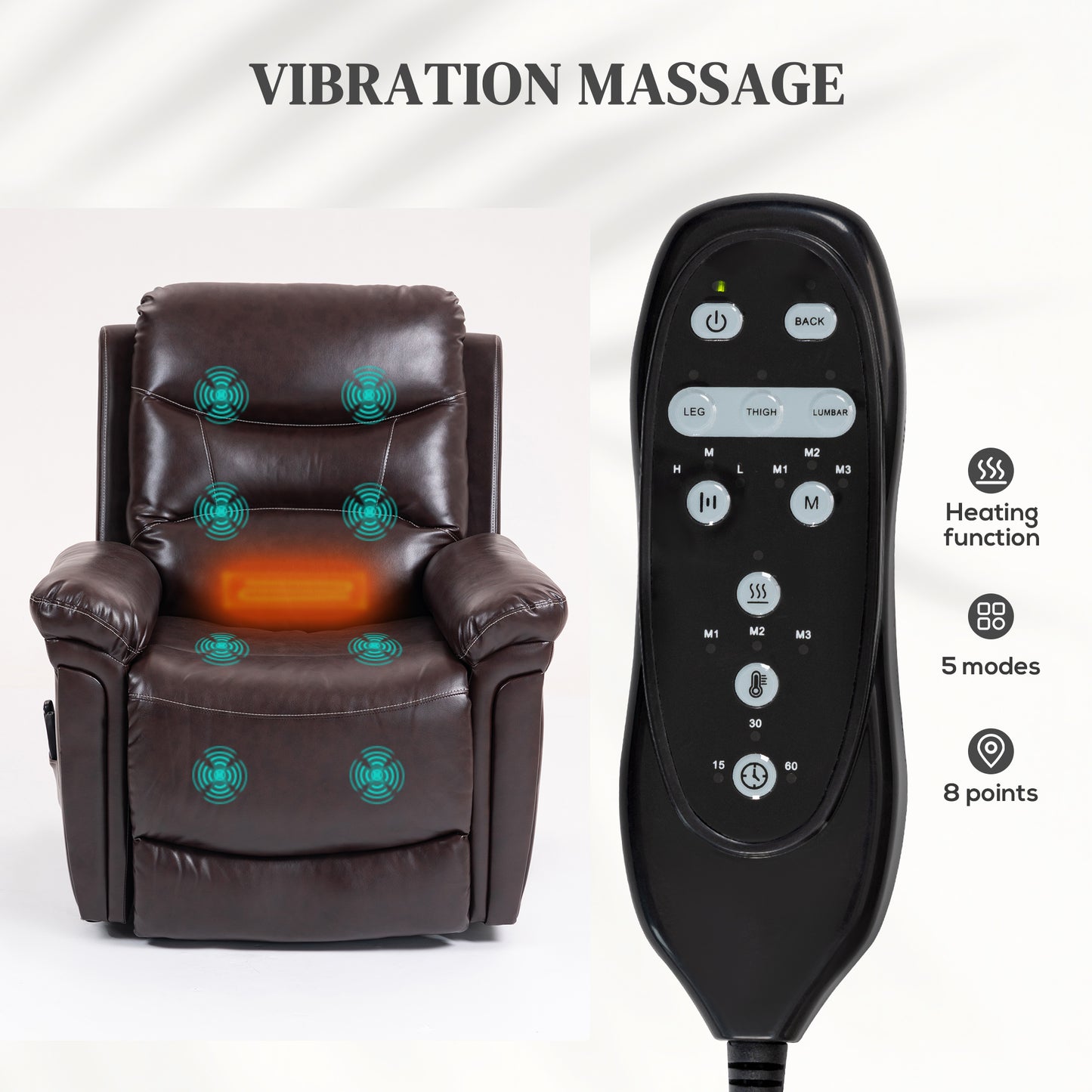 HOMCOM Power Lift Recliner Chair with Vibration Massage, Heat, USB - Brown