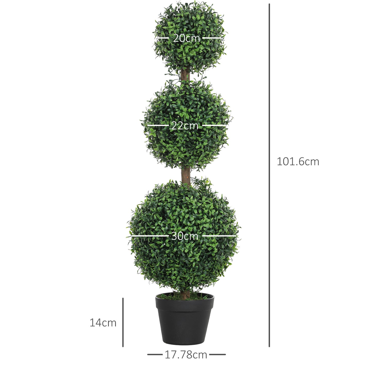 HOMCOM Set of 2 Decorative Artificial Trees, Topiary Ball-shaped Boxwood Trees in Pot, Fake Plants for Home Indoor outdoor Decor, 100cm, 3 Tree Balls