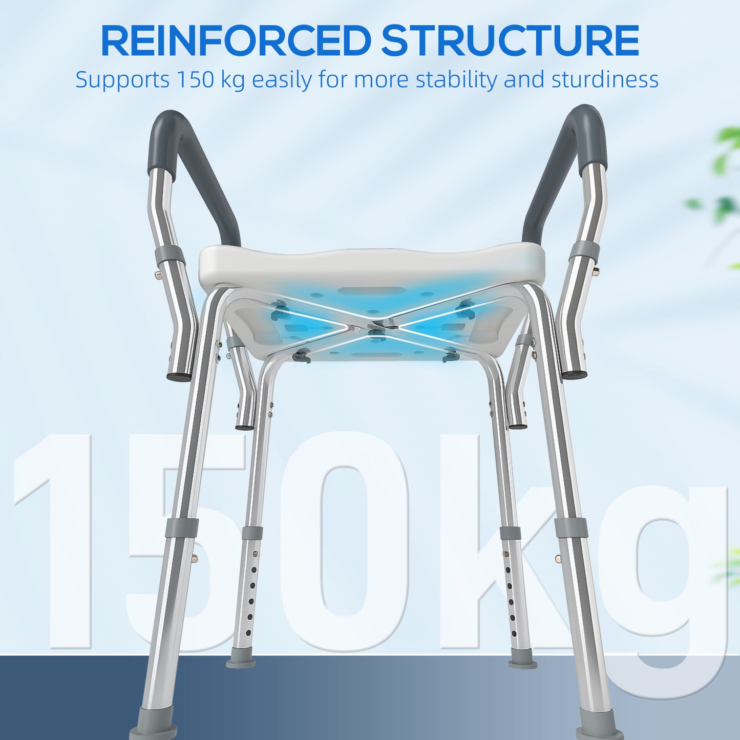 HOMCOM 57-69cm Aluminium Frame Bath Seat - Light Blue