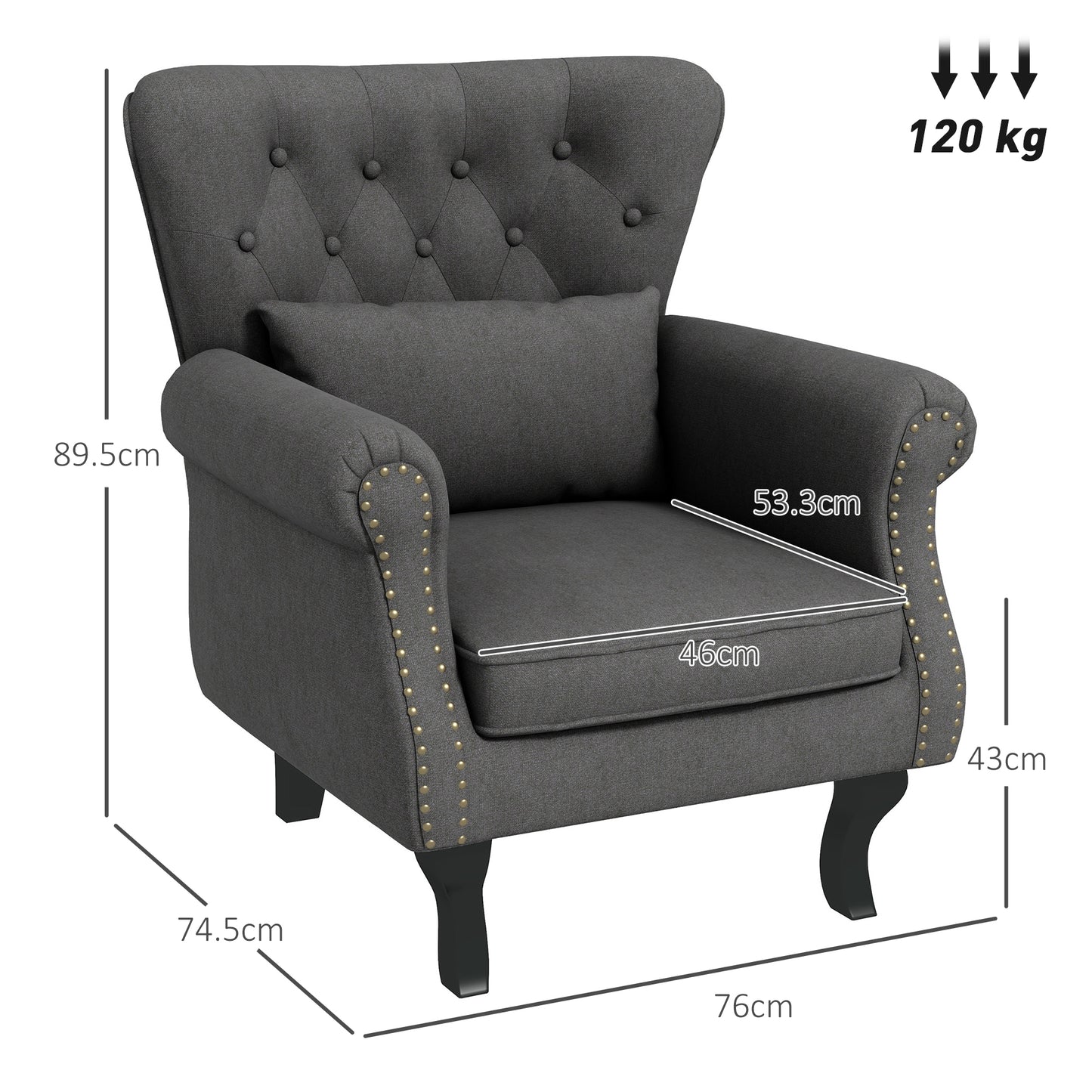 HOMCOM Chesterfield-Style Accent Chair - Grey