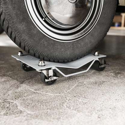 DURHAND Two-Piece Car Wheel Dolly with Swivel Casters, Non-Slip Metal Plates, 680kg Capacity, Grey