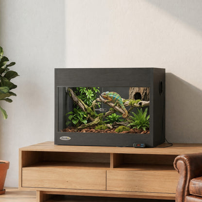 PawHut Reptile Terrarium, Reptile Vivarium with  Glass Doors, Secure Lock, Top Ventilation for Snake, Gecko, 60x45x45cm, Black