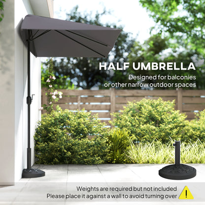 Outsunny Balcony Half Parasol Semi Round Umbrella Patio Crank Handle (2.3 m, Grey)- NO BASE INCLUDED