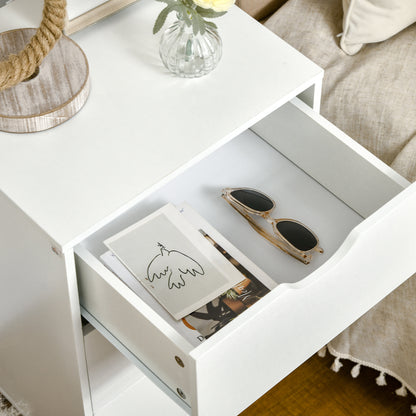HOMCOM Set of 2 Bedside Tables, Modern Nightstand Side End Table with 3 Storage Drawers and Solid Pine Wood Legs for Bedroom Living Room Entryway, White