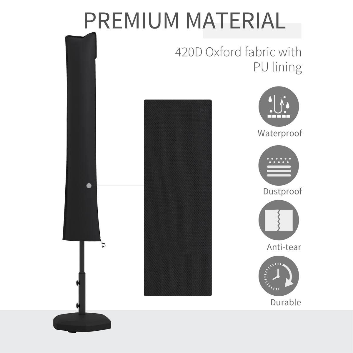 Outsunny Parasol Cover, Cantilever Umbrella Cover for 2-3.5 m Parasols, 420D Oxford Fabric Banana Umbrella Protector with Zipper for Outdoor Garden, Patio, Black