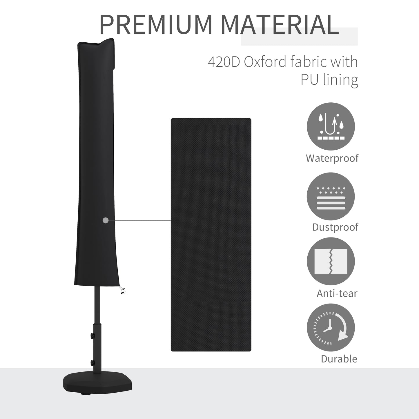 Outsunny Parasol Cover, Cantilever Umbrella Cover for 2-3.5 m Parasols, 420D Oxford Fabric Banana Umbrella Protector with Zipper for Outdoor Garden, Patio, Black