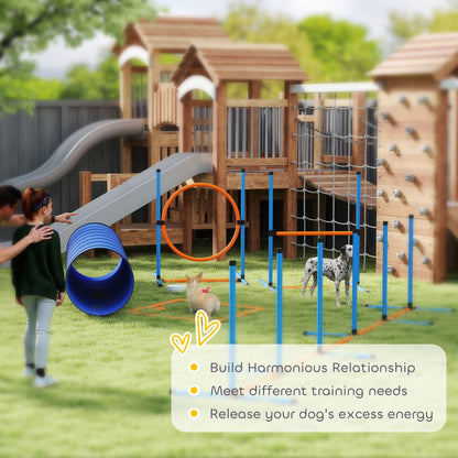 PawHut Dog Agility Equipment, 8PCS Agility Training Set with Tunnel, Weave Poles, Adjustable Hurdles, Jump Ring