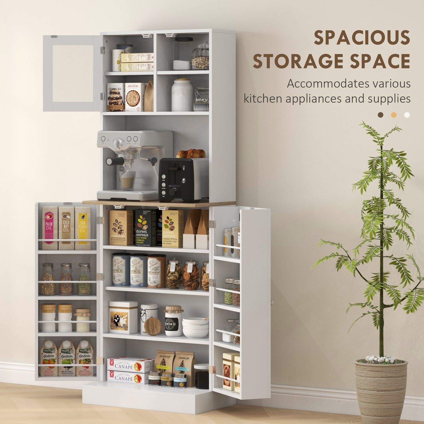 HOMCOM Two-Part Kitchen Storage Cabinet - White