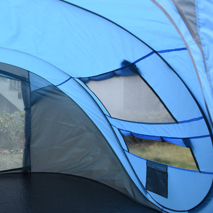 Outsunny 4 Person Pop-up Camping Tent Family Tent with Ground Sheet, 4 Windows and Portable Carry Bag for Beach Outdoor Trip, Sky Blue