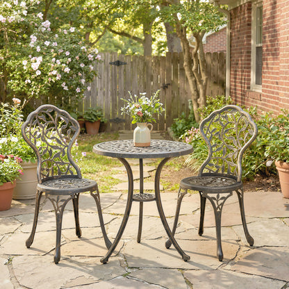 Outsunny 3 Pcs Aluminium Bistro Set Garden Furniture Dining Table Chairs Outdoor Seat Patio Seater Brown
