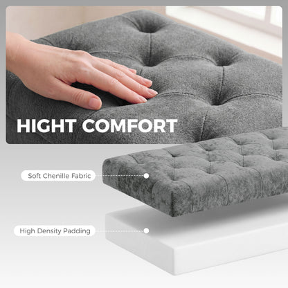 HOMCOM Storage Ottoman, Chenille Upholstered Ottoman Storage Box with Padded Seat, Metal Legs, 114 x 41 x 45 cm, Grey