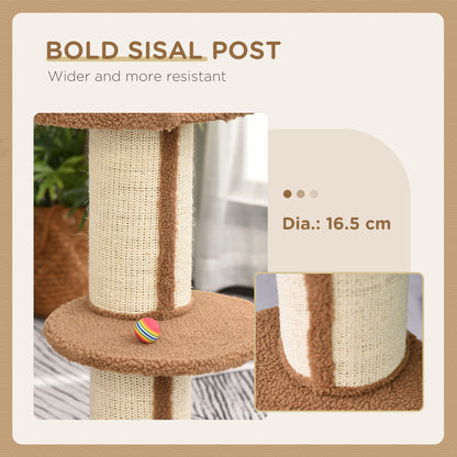 PawHut 91cm Cat Tree, Cat Tower with Scratching Post, Bed, Perch, Removable Cushion for Indoor Kittens, Brown