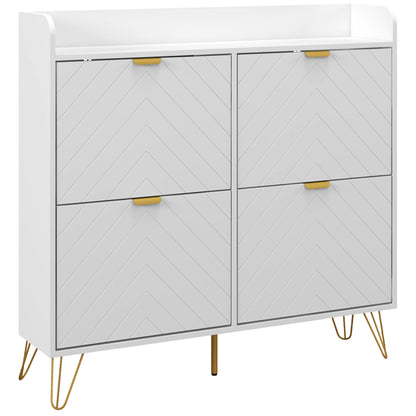 HOMCOM Narrow Shoe Storage Cabinet, Slim Shoe Cupboard with 4 Flip Drawers, Adjustable Shelf, Shoe Rack for 16 Pairs of Shoes
