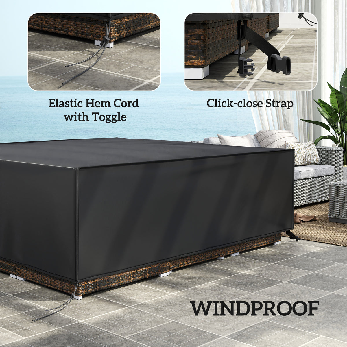 Outsunny Large Patio Garden Furniture Set Cover 600D Oxford Square Waterproof, 230 x 230 x 70 cm, Black