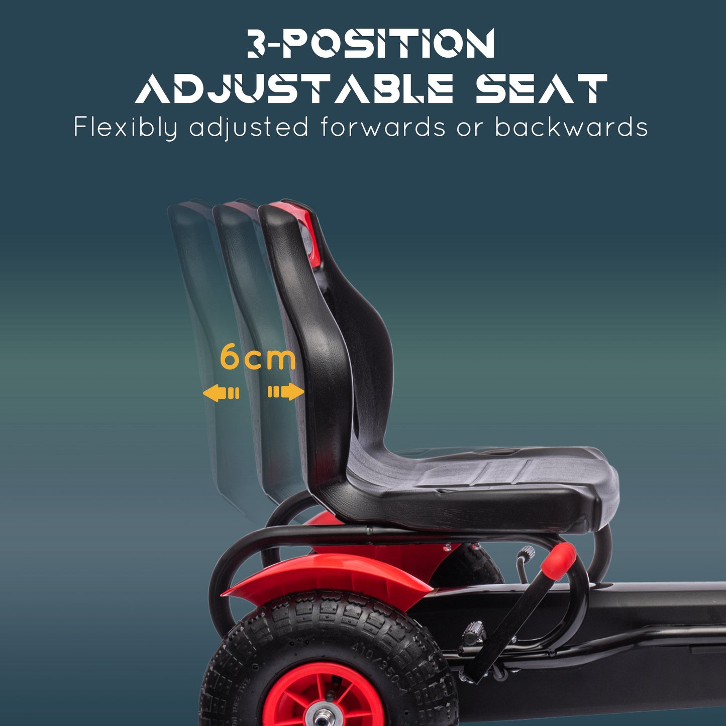 HOMCOM Pedal Go Kart, Kids Ride On Racer with Adjustable Seat, Inflatable Rubber Tyres, Handbrake for Ages 5-12 Years - Red