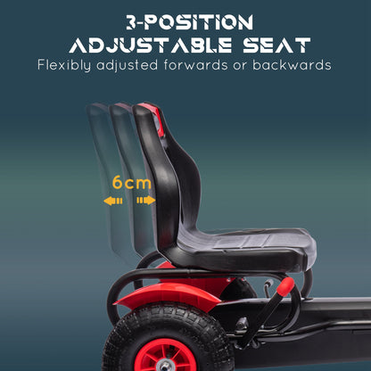 HOMCOM Pedal Go Kart, Kids Ride On Racer with Adjustable Seat, Inflatable Rubber Tyres, Handbrake for Ages 5-12 Years - Red