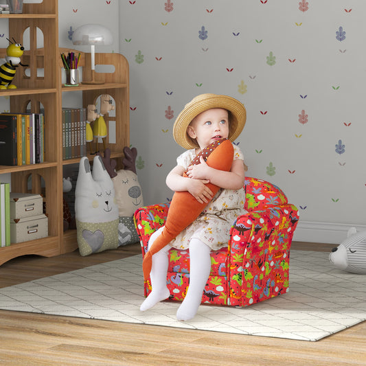 AIYAPLAY Kids Armchair with Dinosaur Design, Wooden Frame, for Bedroom, Playroom, Kids Room - Red--ChewyGames-ChewyGames