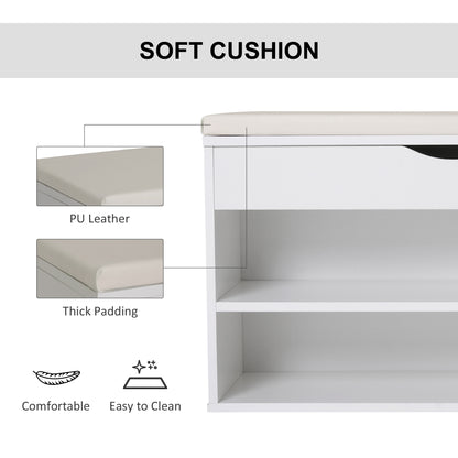 HOMCOM Wooden Shoes Cabinet Bench Hidden Storage Padded Seat Organiser Footwear Rack Hallway White 80 x 30 x 47 cm