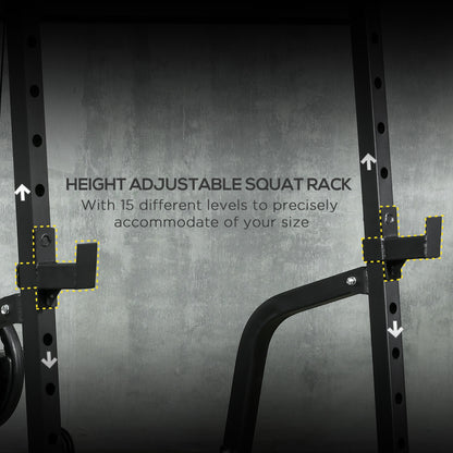 SPORTNOW Smith Machine & Cable Pulley System with Adjustable Weight Bench, Multifunction Home Gym Power Rack with Lat Pull Down System, Barbell Rack for Full Body Training, Black