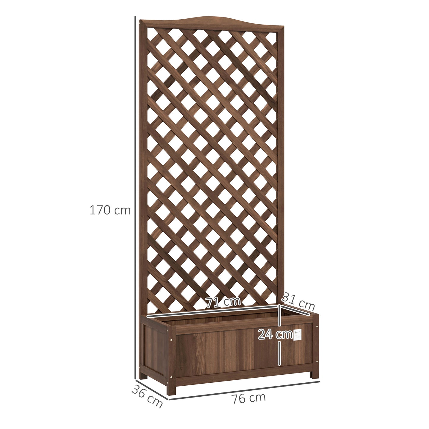 Outsunny Wooden Planter with Trellis, Freestanding Raised Bed for Garden with Lattice, Outdoor Planter Box for Climbing Plants, Vines, Flowers, 76 x 36 x 170 cm, Dark Brown